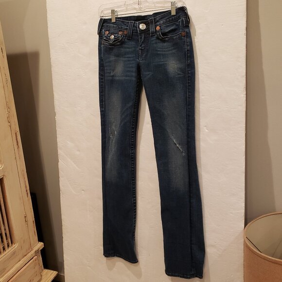 Vintage True Religion Low Waist Distressed Blue Jeans Size 27 - Picture 9 of 12